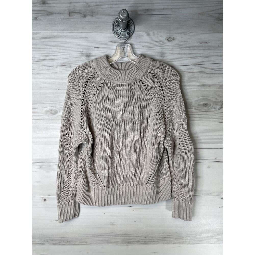 Express Womens XS Beige Chunky Knit Cotton Crewneck Pullover Sweater 028260325